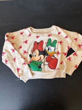 Disney Cream Cropped Sweatshirt with Christmas Minnie and Daisy